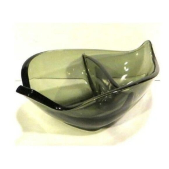 Vintage MCM Green Glass Dish For Home Decor And Serving Dual Sections - Picture 3 of 8